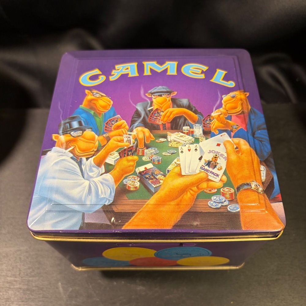 Vintage 1994 Joe Camel Poker Set in Purple Collector Tin Two Decks & Chips